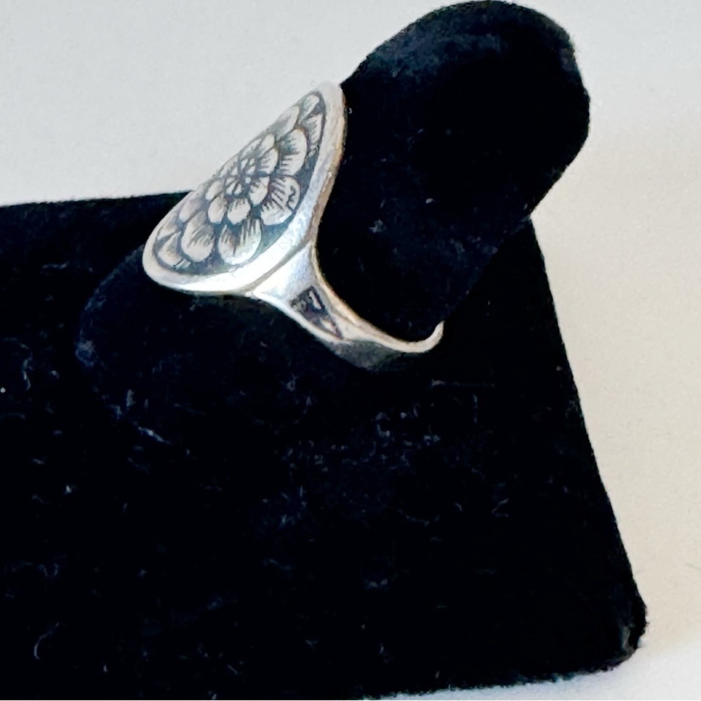 Russia Soviet Era Vintage 1950-60s 875 Silver Niello Ring Black Floral Sz 7 - Picture 5 of 9